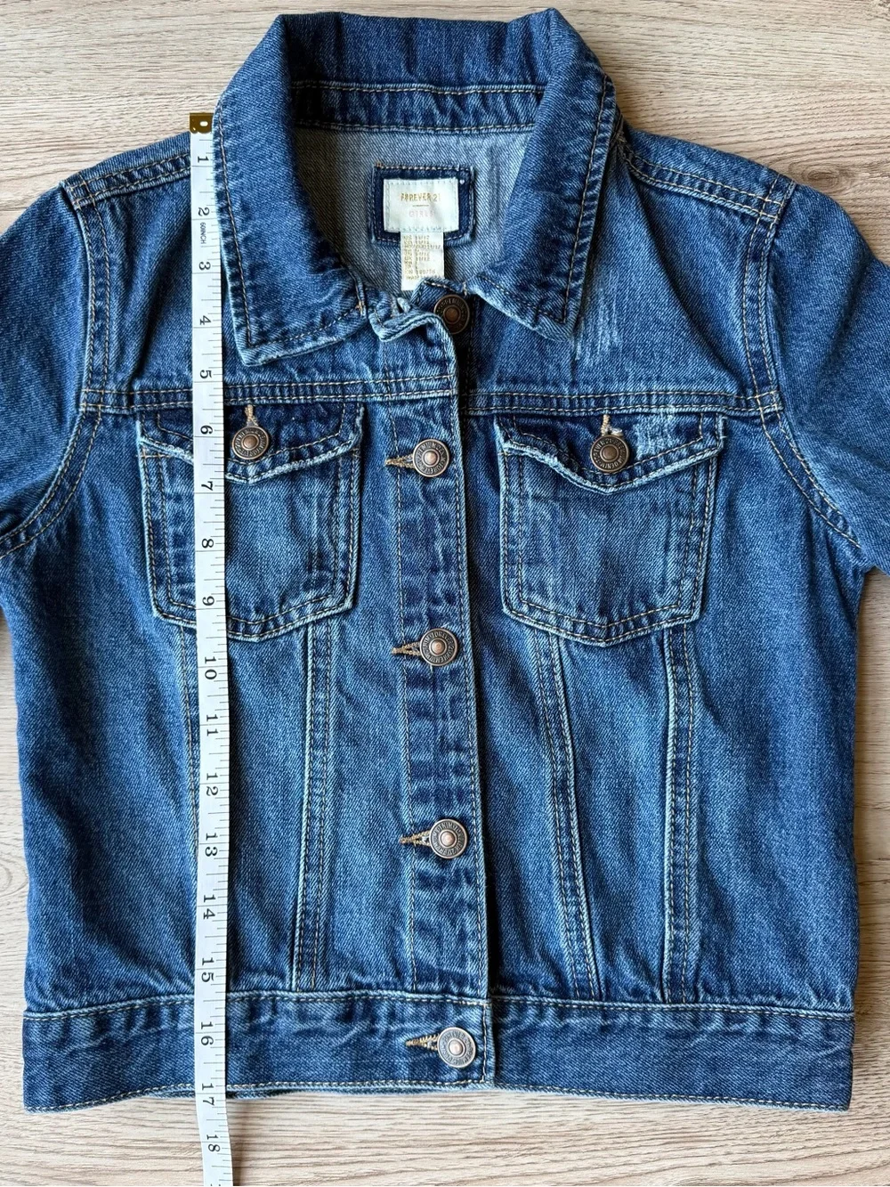 Forever 21 Girls Size 11/12 Denim Jean Jacket Trucker Medium Wash 100% Cotton